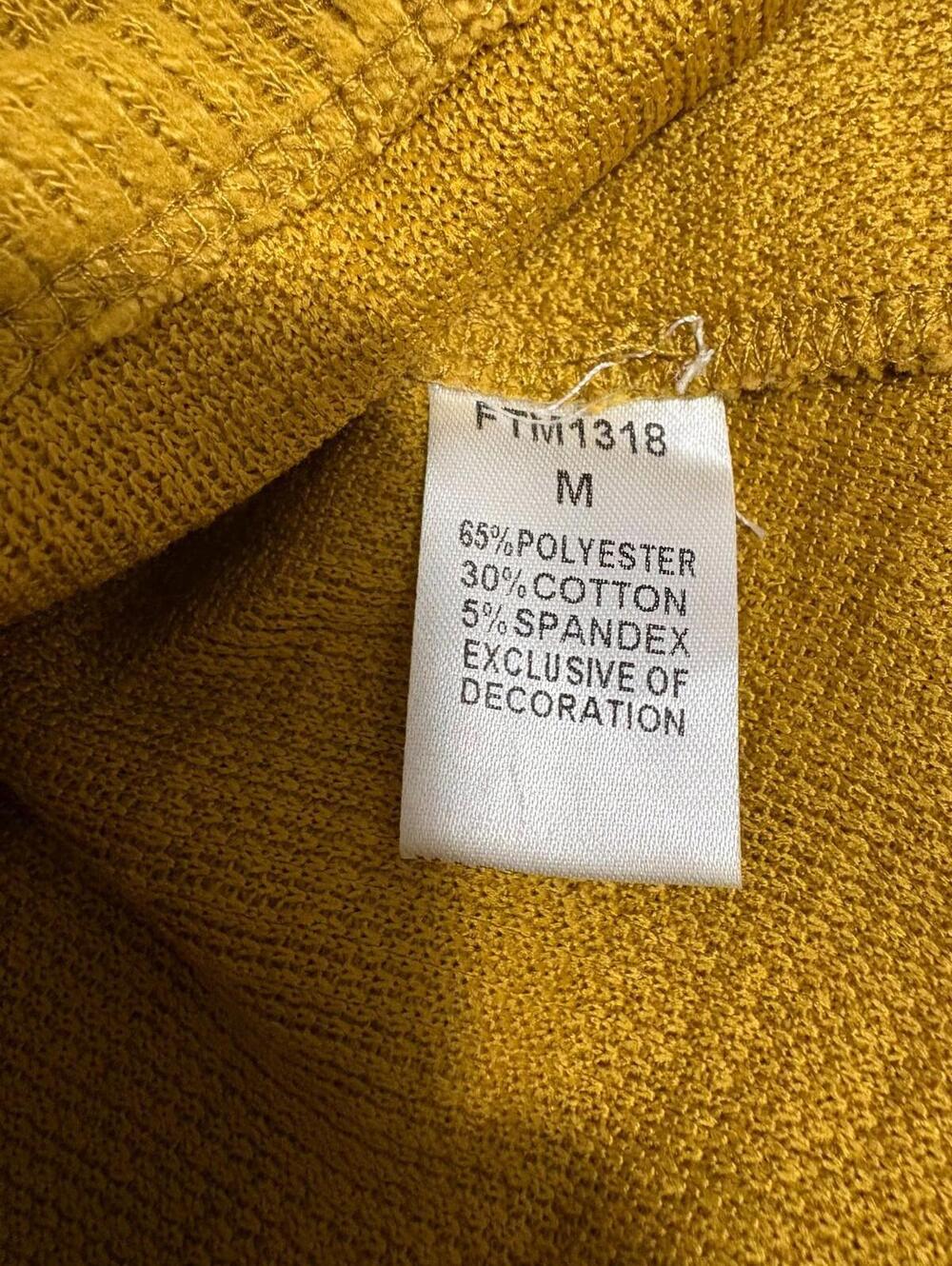 THML Ribbed Top Mustard Yellow Medium Patchwork Sleeves Decorative Trim Boho - Picture 6 of 8